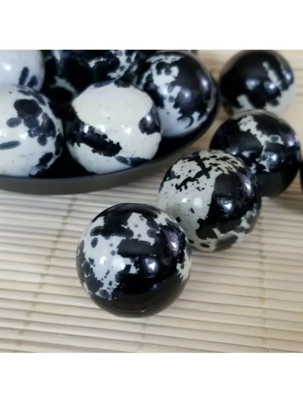 Abstract Cow Animal Print Black Grey 26mm Round Retro Acrylic Art Beads 4 pcs